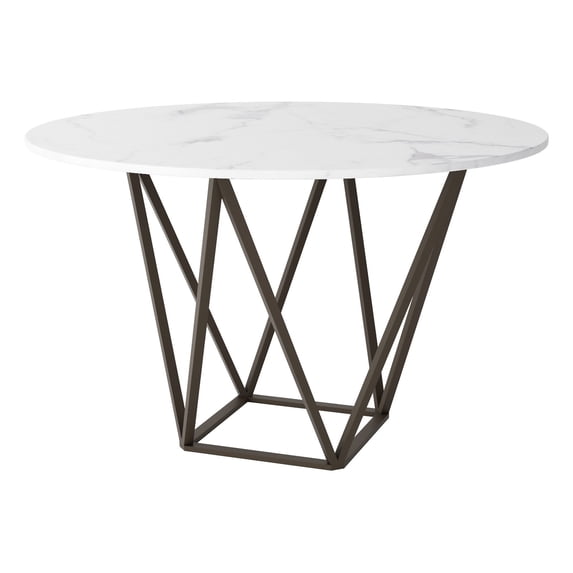 Modern Contemporary Urban Design Kitchen Room Dining Table, White Brass - Faux Marble Painted Metal