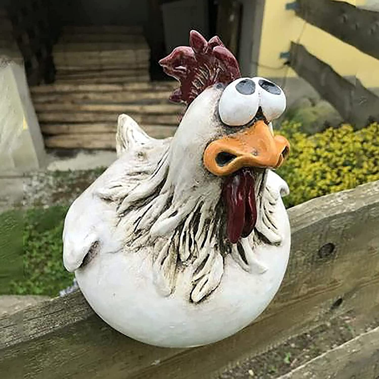 Farmhouse Rooster Statue Fence Decoration,Countryside Sitting Chicken ...