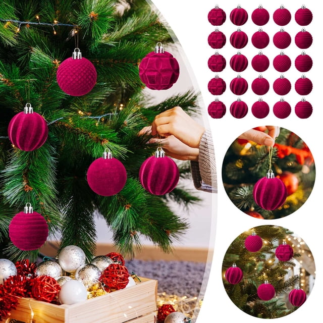 TIMIFIS 25PCS Velvet Christmas Ball Ornaments Christmas Decorations for Xmas Tree with Hanging Loop Holiday Wedding Party Home Decor
