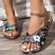 thumbnail image 5 of Bmisegm Ladies Summer Retro Colour Blocking Flowers Leather Hollow Breathable Slope with Thick Bottom Large Size Fish Mouth Sandals Slippers Sandals Women Summer Black 7.5, 5 of 6