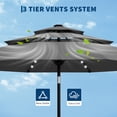 thumbnail image 3 of Garvee 10ft 3-Tier Solar Patio Umbrella with LED Lights, 8 Ribs, Push-Button Tilt, Crank Lift, Gray, 3 of 7