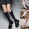 thumbnail image 2 of CANKER Women Girls Solid Color Calf-Length/Knee High Socks Japanese Lolita Kawaii Sweet Ribbon Bow Ruffles Lace Retro Stockings, 2 of 19