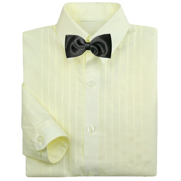 Baby Boy Formal Party Tuxedo Suit Ivory Button Down Shirt Black Bow tie 0-7