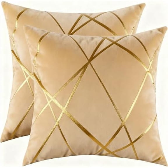 Eryueer Luxury Velvet Cushion Covers 45 x 45 cm Gold Striped Decorative Throw Pillow Covers Cushion Case Couch Pillowcases for Sofa Living Room Bedroom Sets of 2 Mustard Yellow