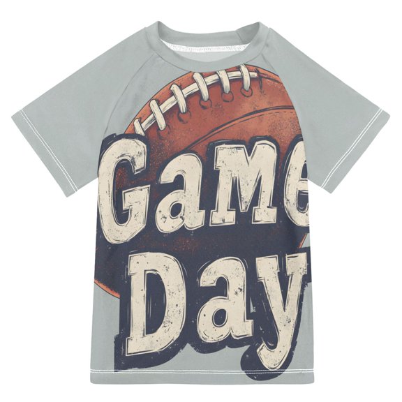FORMRS Boys Rash Guard Short Sleeves Swim Shirt Quick Dry UPF 50 Sun Protection, Sizes 3-12T, Gray Game Day