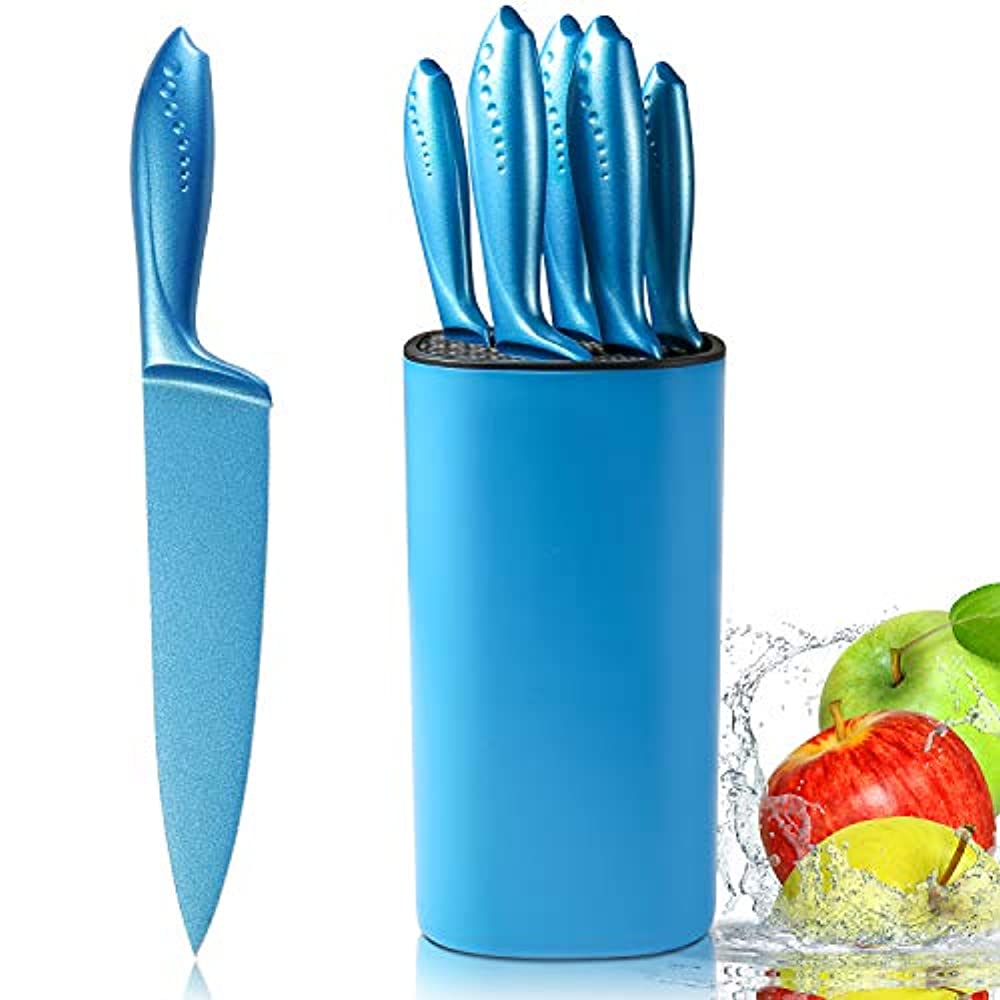 Kitchen Knife Set with Block WELLSTAR 6 Piece Knives Universal Holder
