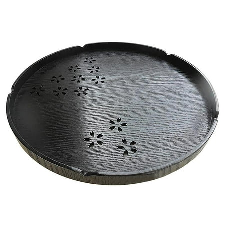 

Round Serving Tray Cafe Wood Plate Tea Dish Platter Black 30cm