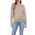 thumbnail image 1 of Suéter básico de manga larga de cuello redondo para mujer Inspire Chic, color marrón caqui, talla S, 1 of 6