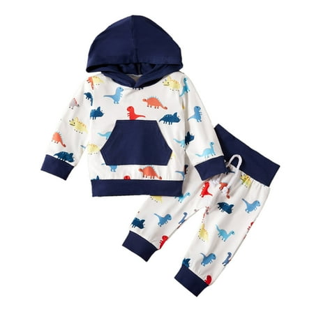 

OAUP Newborn Infant Baby Boys Outfit Sets Long Sleeve Dinosaur Print Tops Pants Child Kids 2PCS Outfits Set Kids Clothese Fall Casual Trendy Outfit 3-24M
