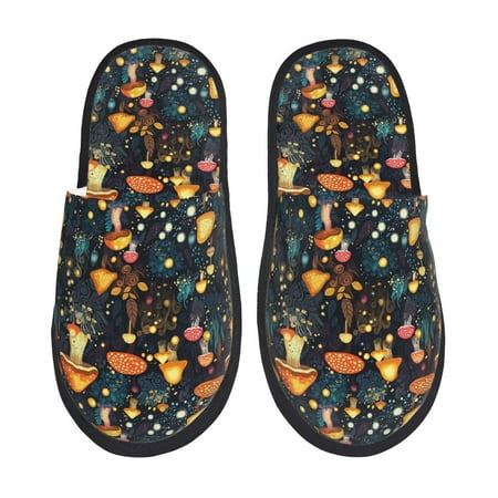 Balery Colorful Plants Mushroom Slient Indoor Furry Fleece Comfort House Shoes Soft Non-Slip Home Shoes Cotton slippers House Slippers-- Large