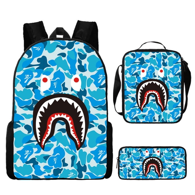 Camouflage Color Matching Shark Student Schoolbag Digital Printing Large Capacity Cartoon Anime Backpack