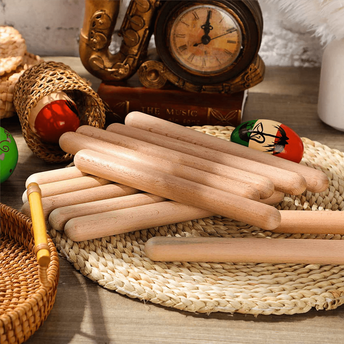 60Pieces 8 Inch Kids Rhythm Sticks Music Lummi Sticks Classical Wood Claves Musical Percussion Instrument Musical Sticks