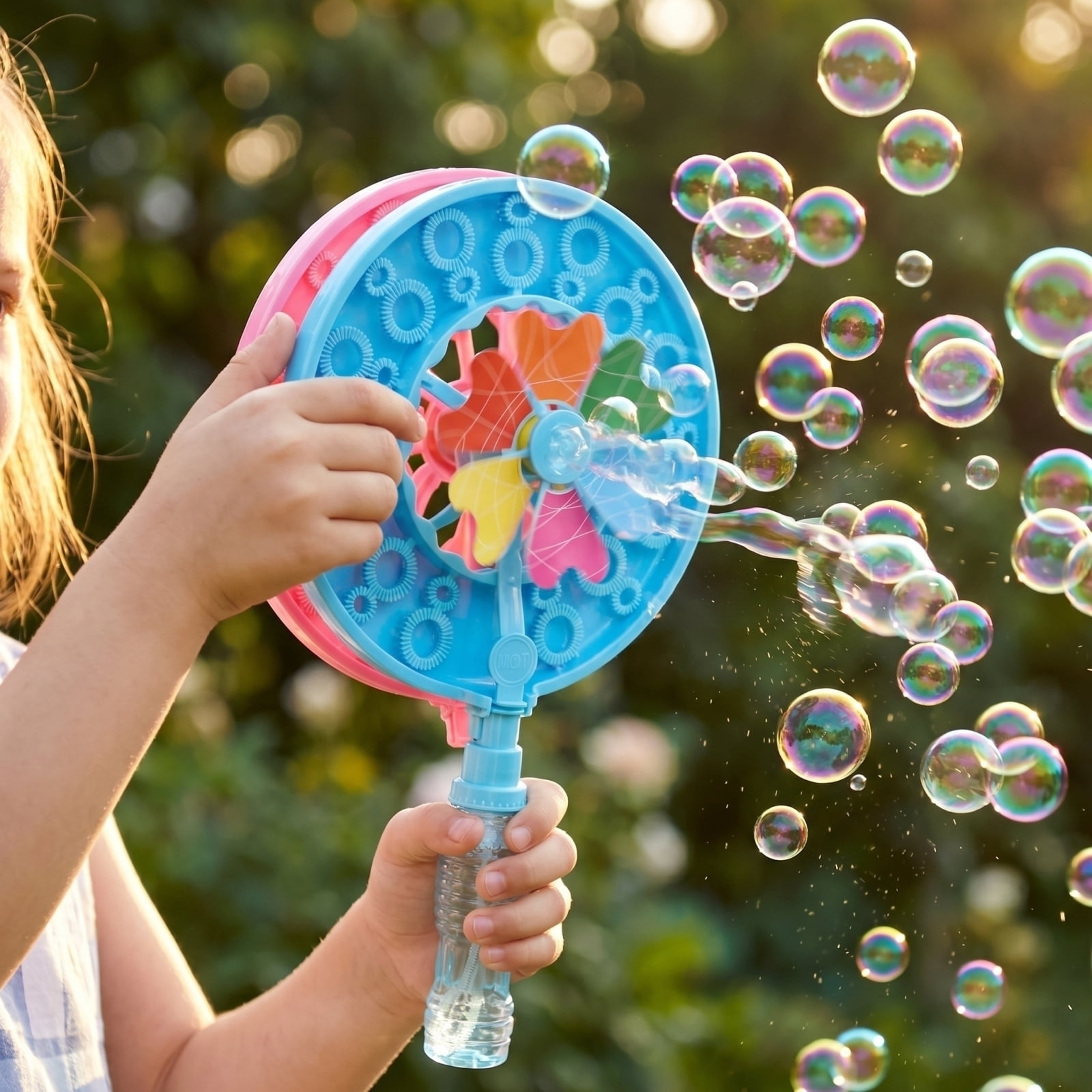 Windmill Bubble Wand, Double Ring Bubble Blower with Multi-Hole Bubble Effects, Handheld Bubble Maker for Outdoor Parties and Event Entertainment (2PCS)