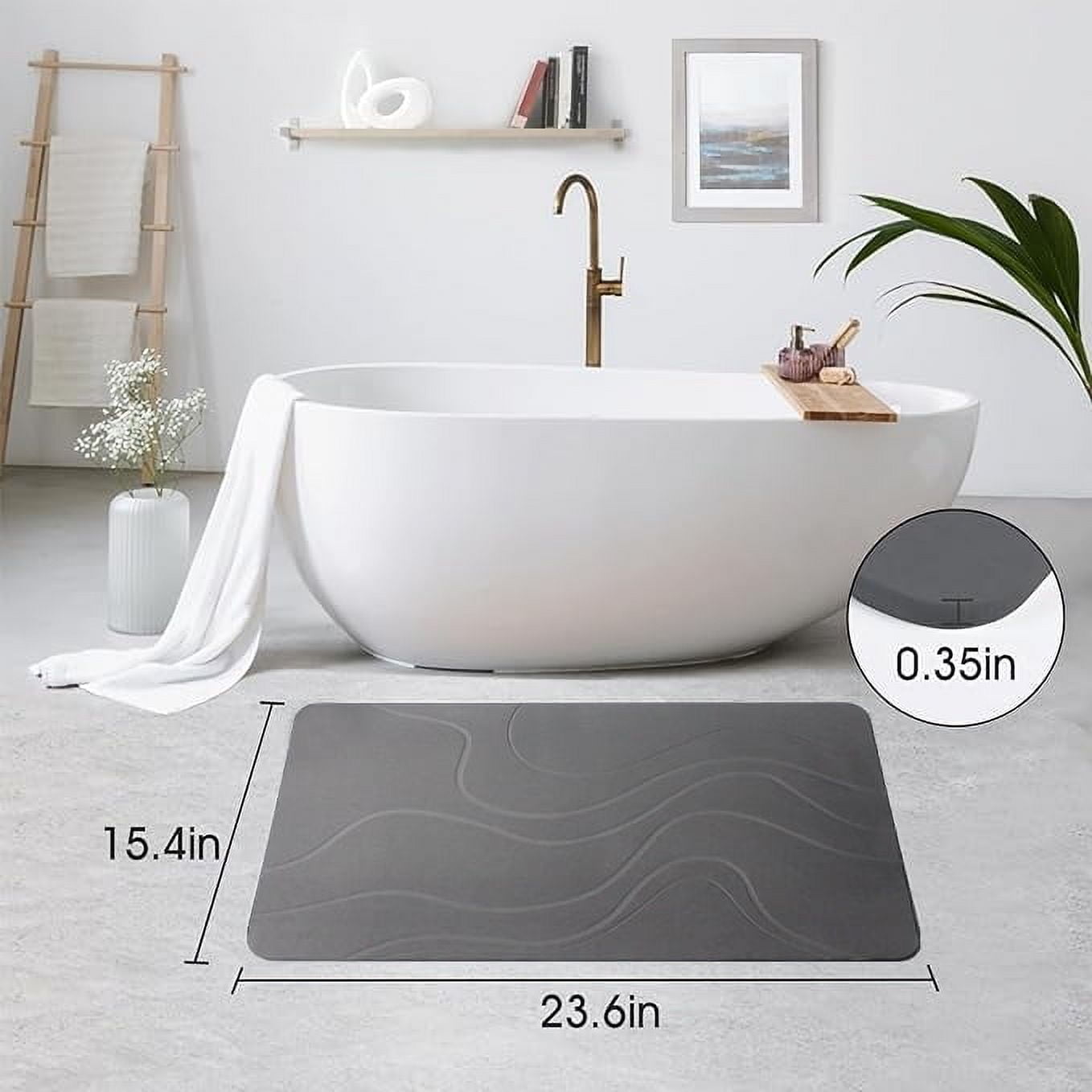 Stone Bath Mat, Diatomaceous Earth Bath Mat, Super Absorbent Non-Slip Bath Stone Mat,Quick Drying Bath Stone Mats for Bathroom Kitchen, Easy to Clean 23.62x15.47, Grey