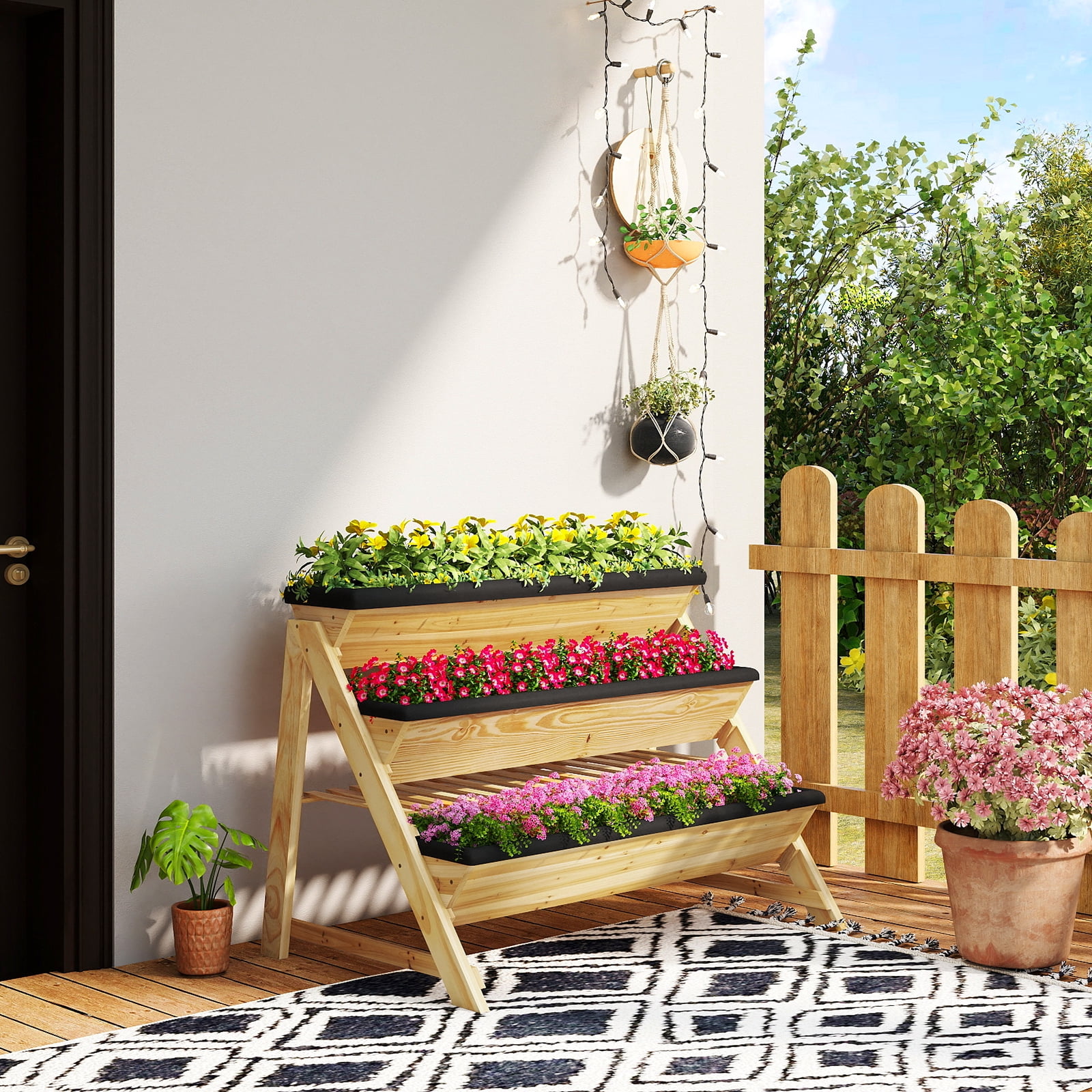 Costway 3-Tier Raised Garden Bed Storage Shelf Garden Planter for Flowers