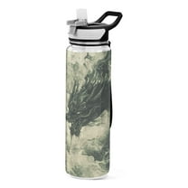 Qxltty Dark Green Dragon Water Bottle 32 oz with Straw BPA Free Reusable Fitness Sport Bottle Perfect for Travel School Outdoors and Gym