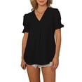 thumbnail image 1 of Txlixc, camisas de gasa salvaje a la moda para mujer, blusas sueltas informales de verano de manga corta con lunares suizos de Color sólido Txlixc Moda, 1 of 3