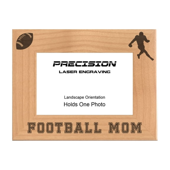 PrecisionNC Engraving Sports Frames Football Mom Engraved Natural Wood Picture Frame 4x6 Landscape