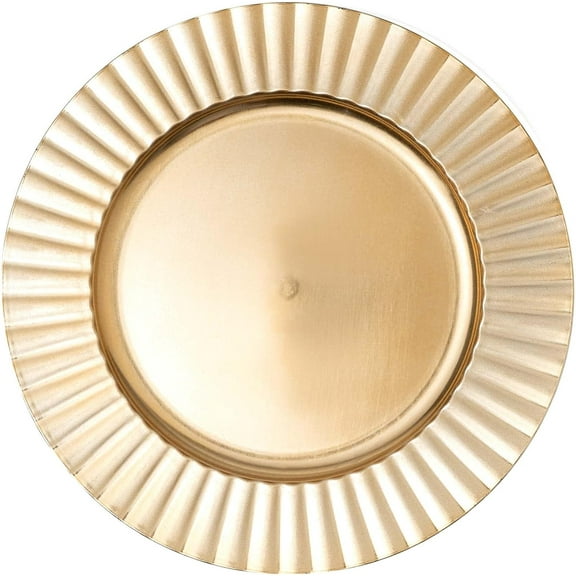 Simply Elegant Fluted Edge Plastic Charger Plate | Service Plate for Parties, Dinner, Weddings, Quinceaneras and Events | 13 inch Diameter | Gold - Foil Finish | Set of 12