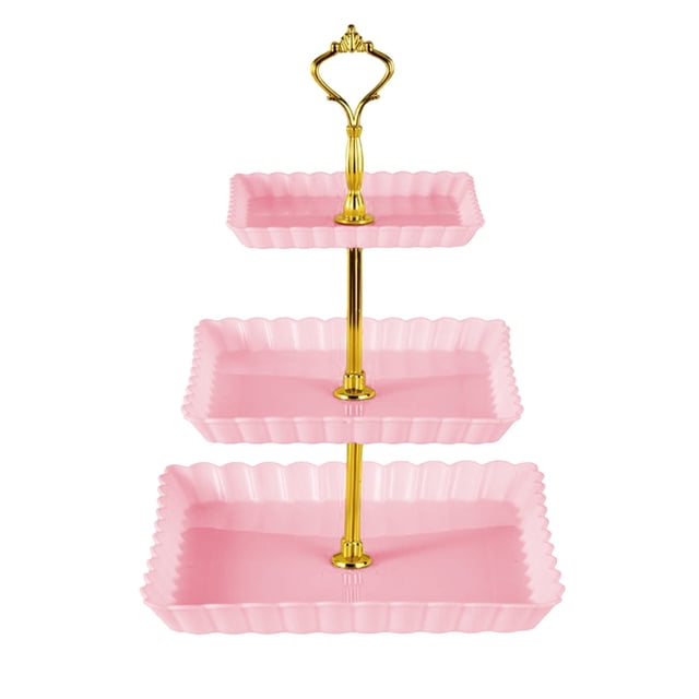 Bol à Fruits Multi-Couches Rose pour Mariage Ktv Salon Fruits Secs Rafraîchissement Trois Niveaux Rose 404P1