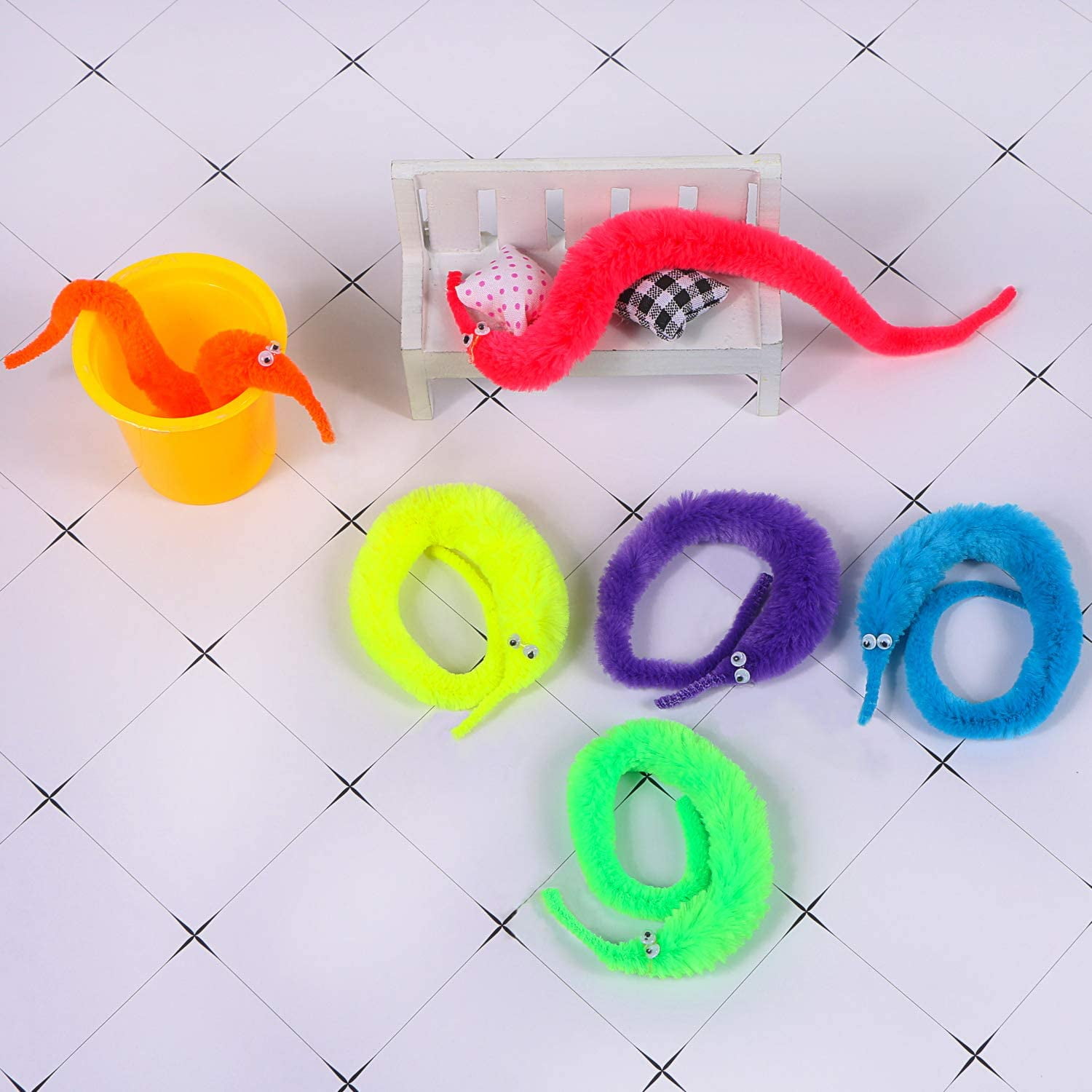 Multicolor GiWuh Magic Worm Toys Wiggly Fuzzy Worm A String Twisty Fuzzy Worm Toys 48 P.C.S Magic Props Party Prize 