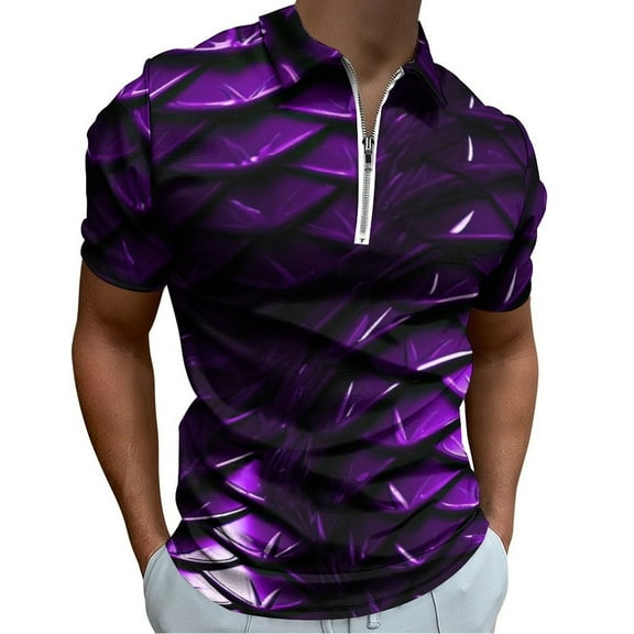 Purple Dragon Scales Men Zipper T-shirt Summer Casual Short Sleeve T-shirt Top