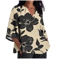 thumbnail image 3 of TaTaai Women's Roll Tab Sleeve Blouse, Printed V Neck Shirt, Linen Look Three Quarter Top for Casual Summer Gift, 3 of 5