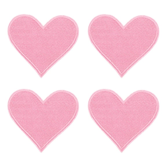Uxcell 4Pack Iron on Heart Patches Sew on Heart Embroidered Patches, 70mm Pink
