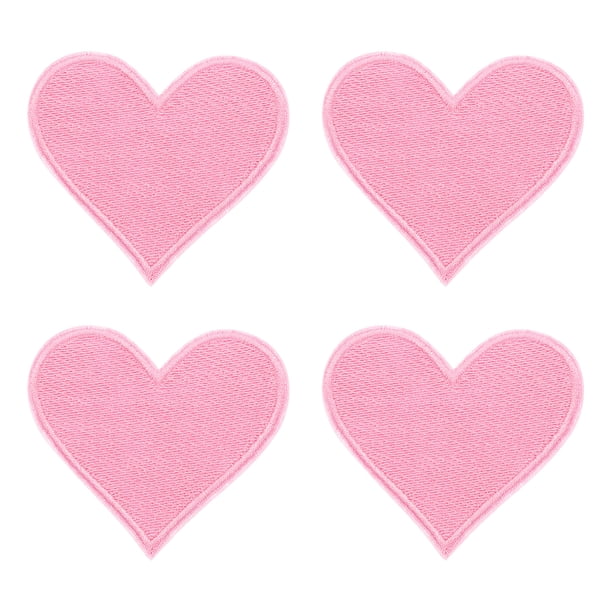 Uxcell 4Pack Parche de Corazón Planchar Parches de Corazón Bordados, 70mm Rosa