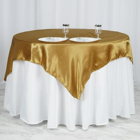 

Efavormart 5 Pack | 60 x 60 Gold Seamless Satin Square Tablecloth Overlay