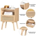 thumbnail image 4 of LELELINKY Mid Century Nightstand with Rattan Accents, Bedside Table with Drawer and Open Shelf, Solid Wood Legs, Wood, 4 of 7