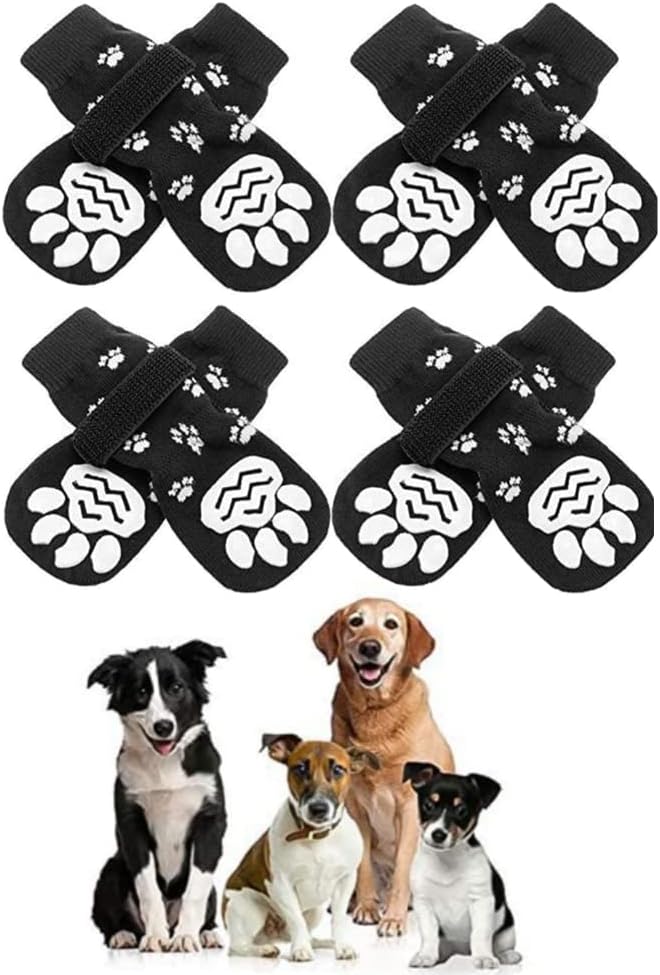4 Pairs AntiSlip Dog Socks with Straps Soft Cotton Knit Comfortable