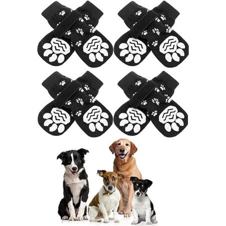 4 Pairs Anti-Slip Dog Socks with Straps Soft Cotton Knit Comfortable Pet Paw Protectors for Indoor Hardwood Floor Traction Control(Size L)