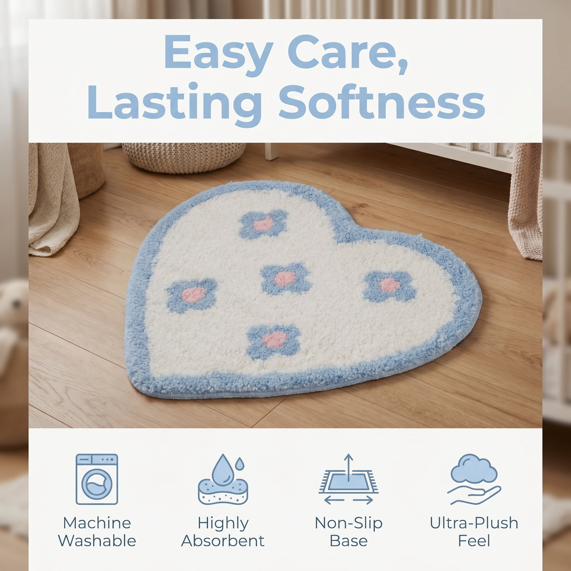 Unique Bargains Small Heart Rug Non-Slip Soft Shaggy Faux Fur Area Rug 19" x 16" Blue