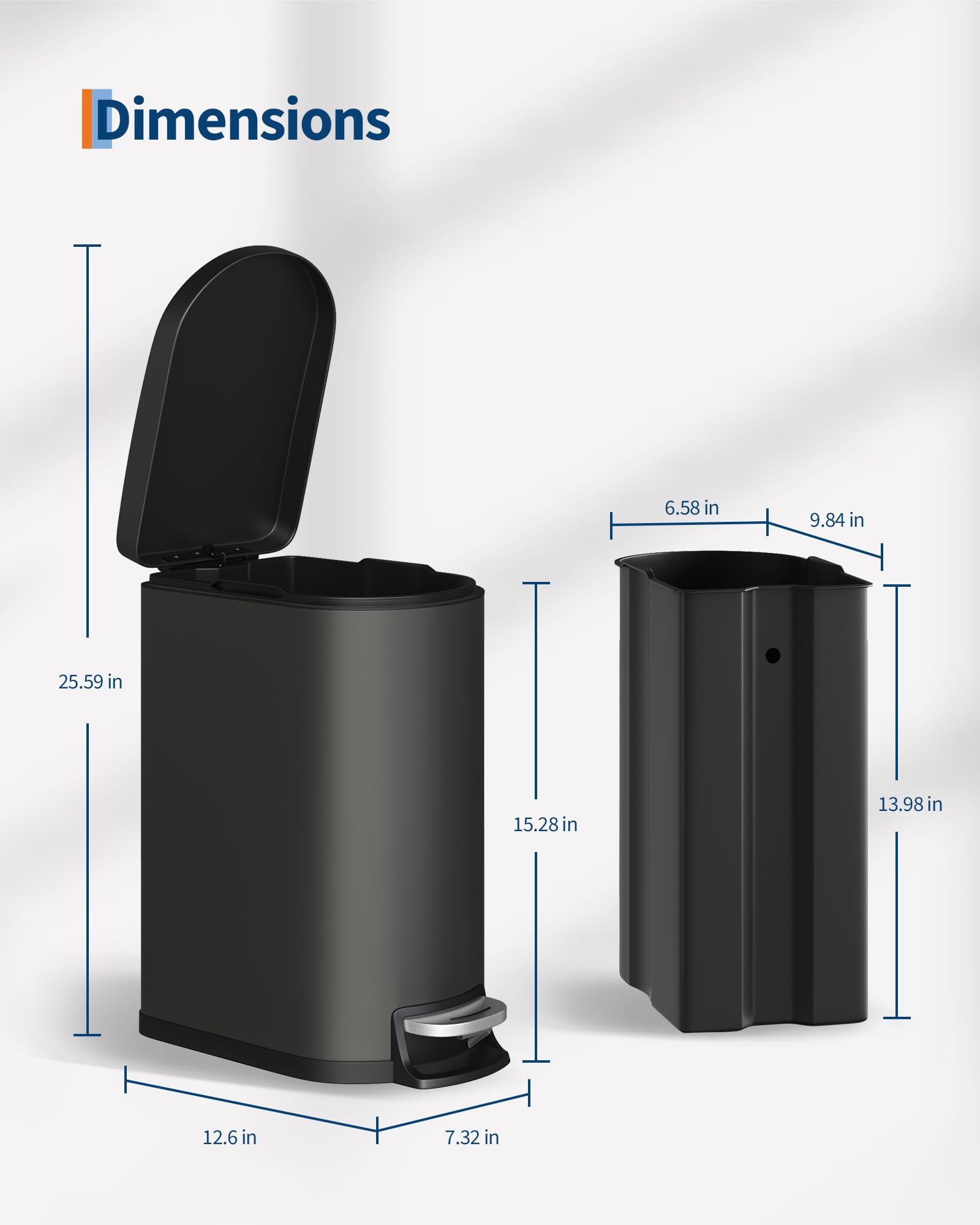 Gaderth Bathroom Trash Can, 2.6-Gallon (10L) Trash Bin, Small Trash Can With Lid For Small Spaces, Stainless Steel Garbage Can, Soft Close Bathroom Garbage Can With Lid,Diaper Disposal Bin