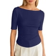 thumbnail image 2 of Tshirts for Women Knit T Shirt Casual Solid Mid Sleeve Round Neck Womens Tops Dressy Casual Navy L, 2 of 4