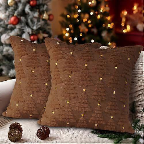 Lanpn Christmas 45x45 Throw Pillow Covers Set of 2, Winter Star Chrismas Tree Throw Pillow Cases Soft Plush Faux Fur Wool 18 x 18 Winter Cushion Cover