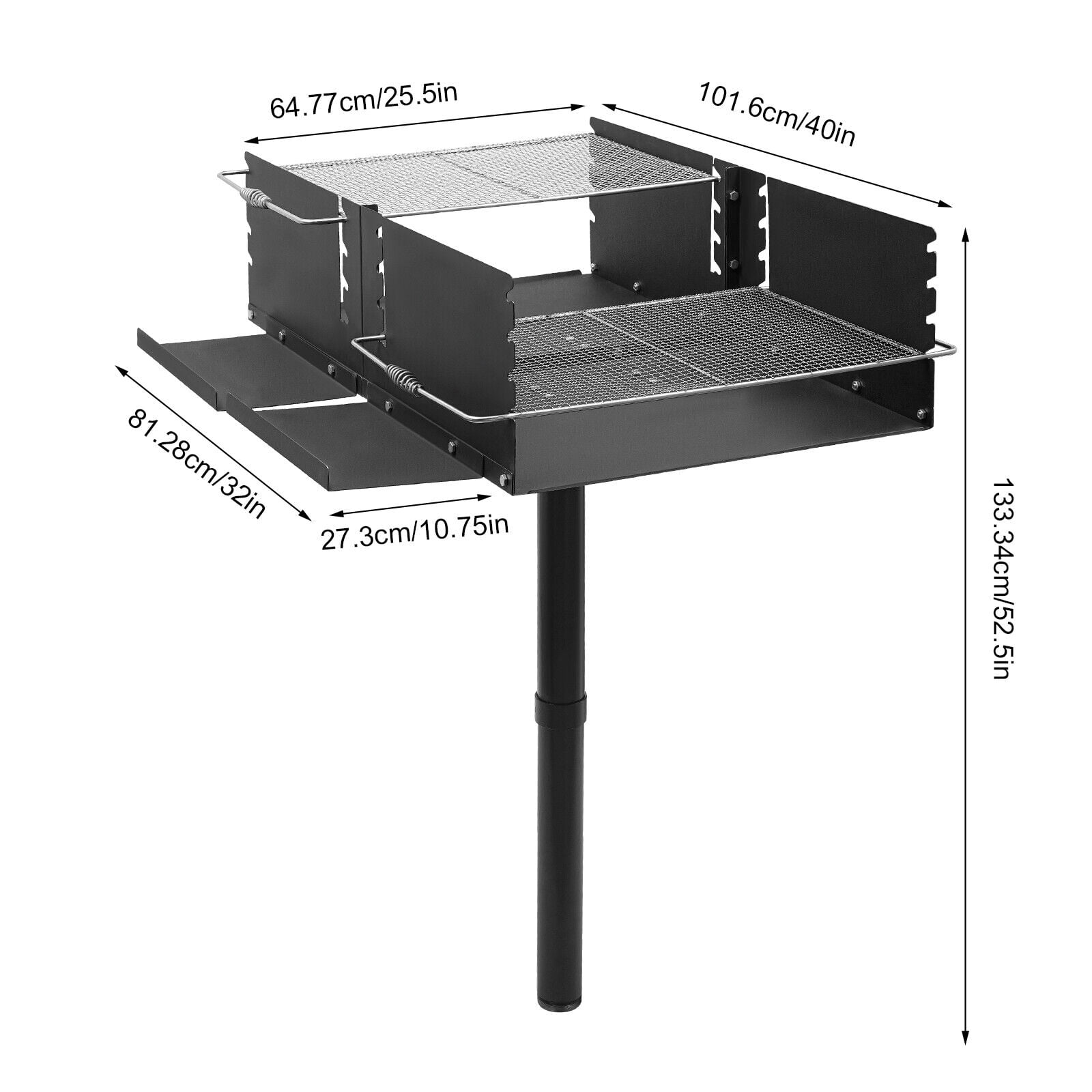 Heavy Duty Charcoal Grill BBQ Park Style Cooking Patio Yard Party Single Pole 40*25.5*52.5in