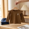 thumbnail image 4 of Wonitaaizi Girls Long Sleeve T-Shirt Toddler Comfort Soft Thick Basic Crewneck Tee Tops with Ruffles Trim (9-10 Years,Brown), 4 of 5