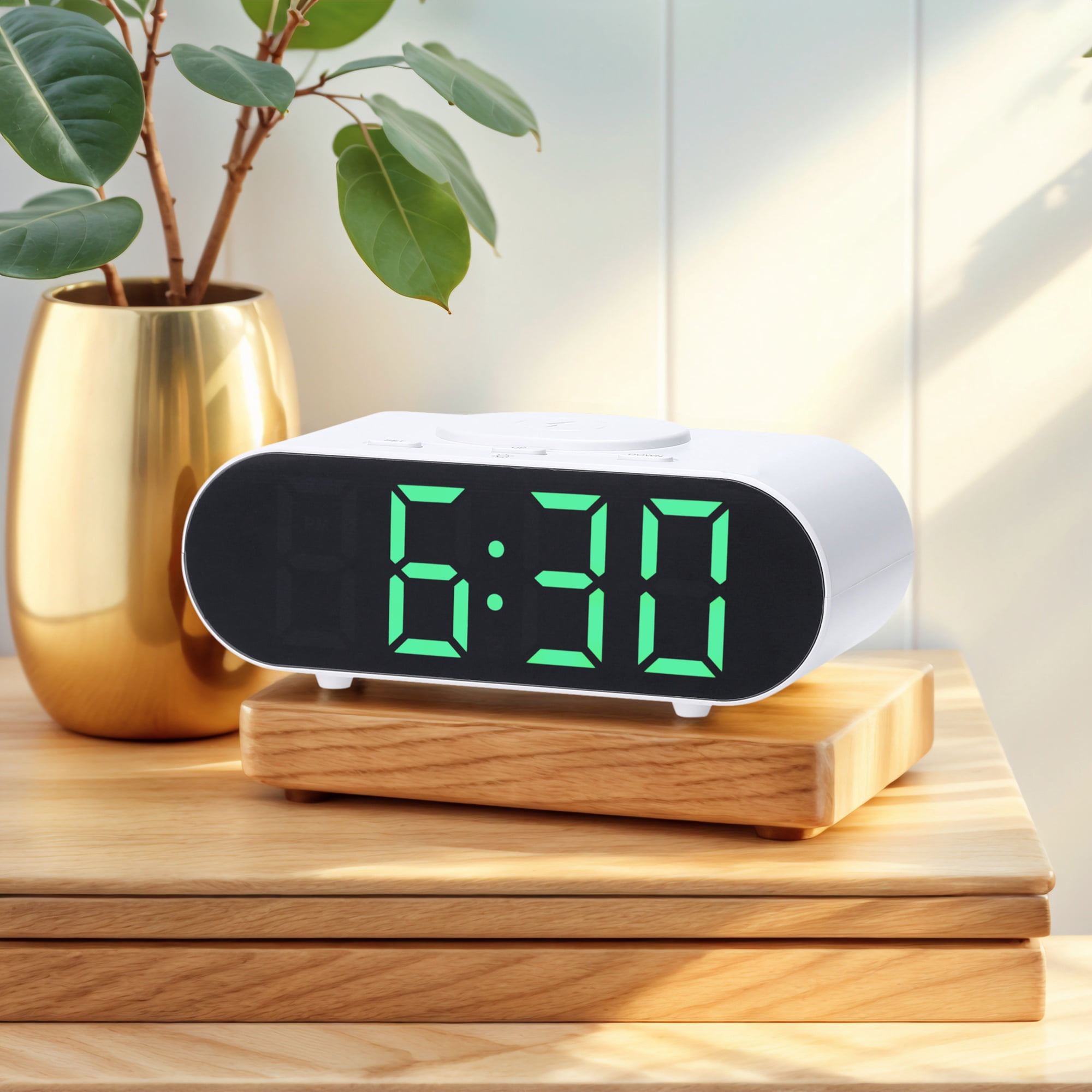 REGALWOVEN Oval Alarm Clock with Nightlight, Dimmable, 12/24H,USB Port, Wireless Charging, Decorate for Bedroom 7.1 x 3.1 x 2.4 inch Green