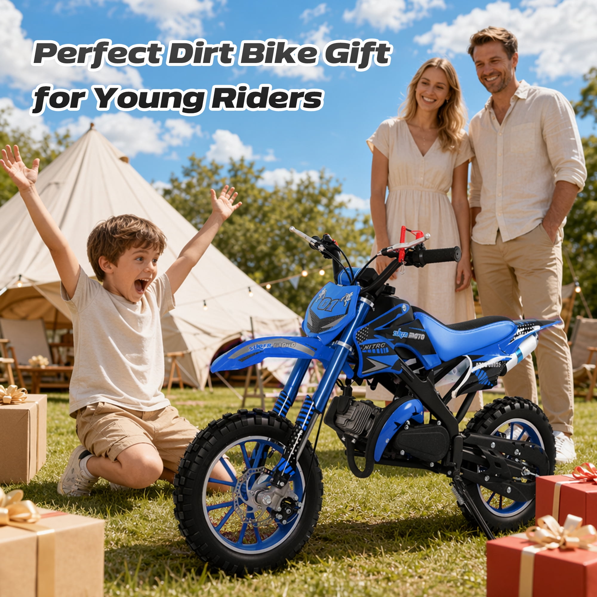 50cc Dirt Bike, 2 Stroke Gas Mini Bike for Kids 8-14 with Front Rear Disc Brakes, 10 Inch Off-Road Tires, Shock Absorption, Seat Height 23.6in, Max Speed 25mph, 2026 Upgraded, Red
