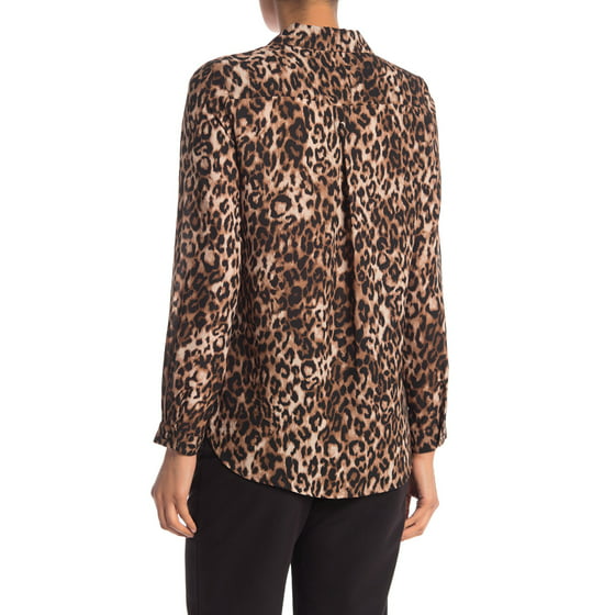 Pleione Tops & Blouses - Womens Large Leopard Print Button Down Blouse ...