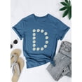 thumbnail image 3 of QAFOPEH Women's Daisy Print T-Shirt Crew Neck Short Sleeve Pullover Top, 3 of 6