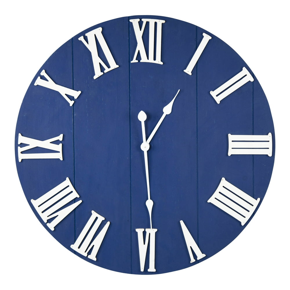 Stratton Home Decor Blue Analog Round Coastal Wall Clock, S33515 ...