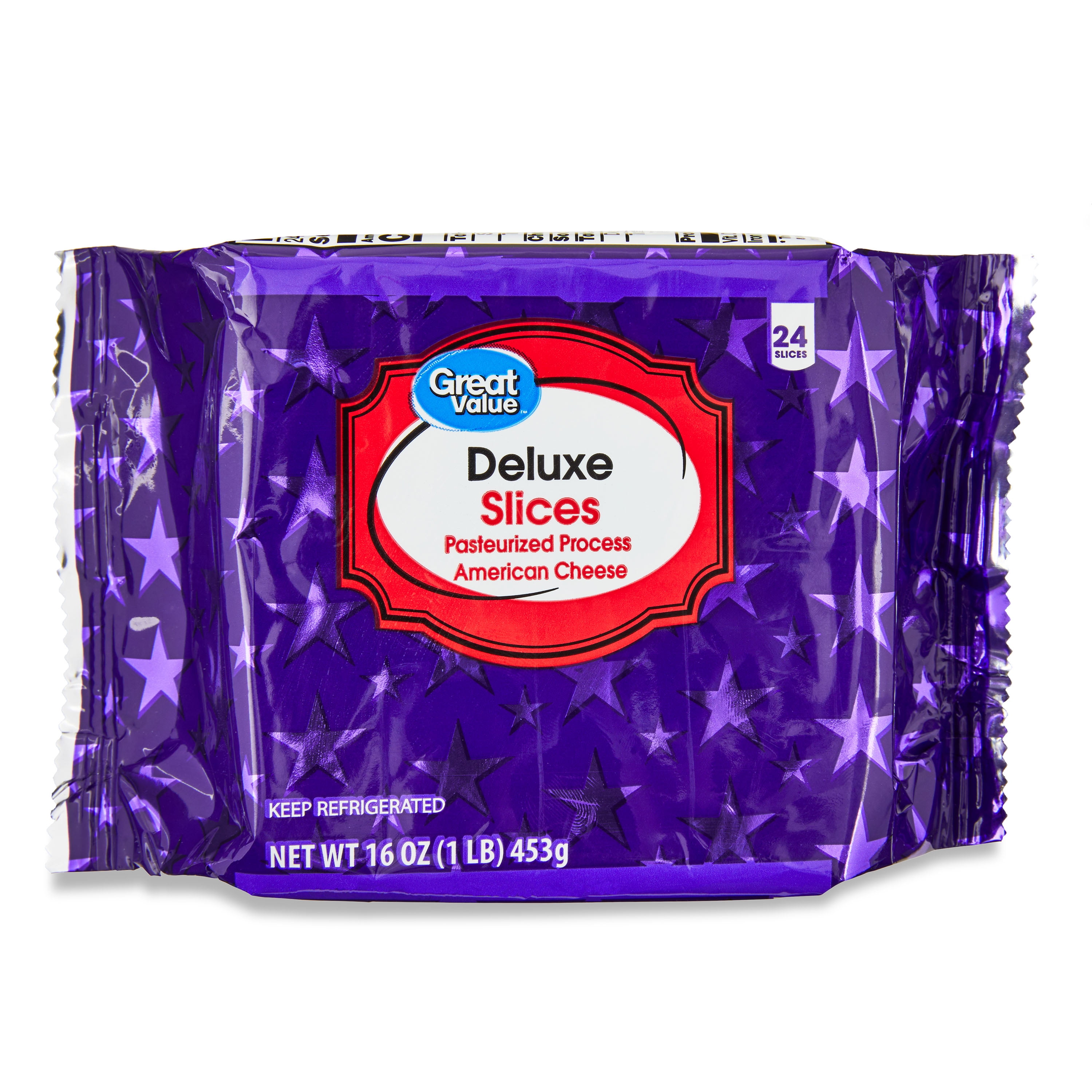 Great Value Deluxe White American Pasteurized Process Cheese Slices, 16