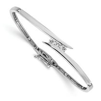 14k White Gold Solid Hinged Polished Safety clasp Diamond Cuff Stackable Bangle Bracelet Measures 7mm Wide - Identificat