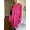thumbnail image 1 of Simple Pit Stripe Thread Knit Short Dress Female Fashion Medium Length Solid Color High Neck Warm Loose Sweater For Women, 1 of 6