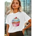 thumbnail image 6 of Women's T-Shirt Dessert Cake Cherry Short Sleeve Casual Tee Classic Crew Neck T Shirt for Women White, 4XL, 6 of 7