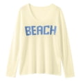 thumbnail image 6 of Womens Summer Outfits Beach Cover Up Letter Print Long Sleeve Sweater Sweatshirts V Neck Split Hem Crochet Jumper Top Lightweight Knit Pullover White, 6 of 7