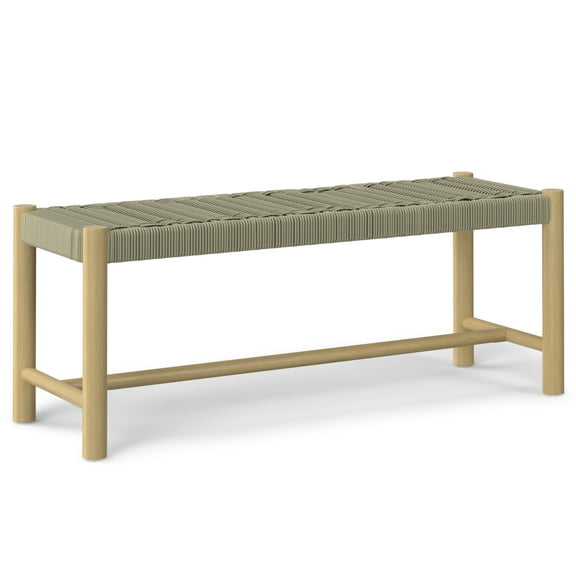 Dahlia 46" Outdoor Indoor Acacia Wood Bench, Natural Taupe Rope Seat, Seats 2, Weather-Resistant, Patio Garden Furniture, Modern Style
